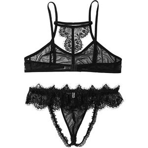 Sexy Men Sissy Underwear Set See Through Sheer Mesh Lace Trim Lingerie Set Men's